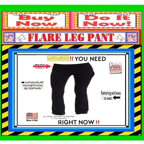 📢 BULLY High Waist➕🆒 LEGGING PANT Fold Over FLARE LEG Solid Stretch💸BUY NOW‼️ - Picture 7 of 16